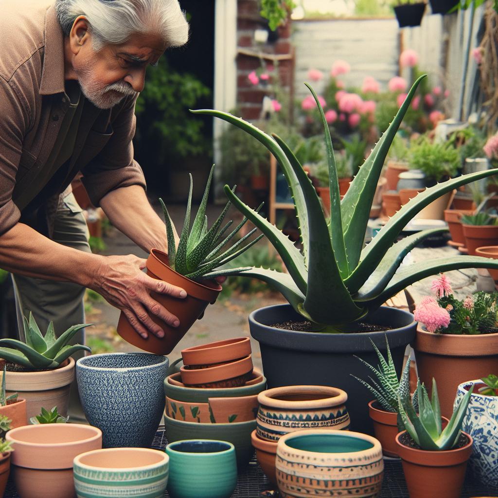 container garden: 1. Choosing the Right Pot for Aloe Repotting. No text.